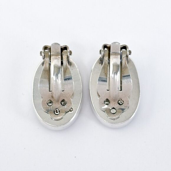 Vintage Mexico Sterling Silver 925 Red Glass Clip-On Earrings - Picture 3 of 6